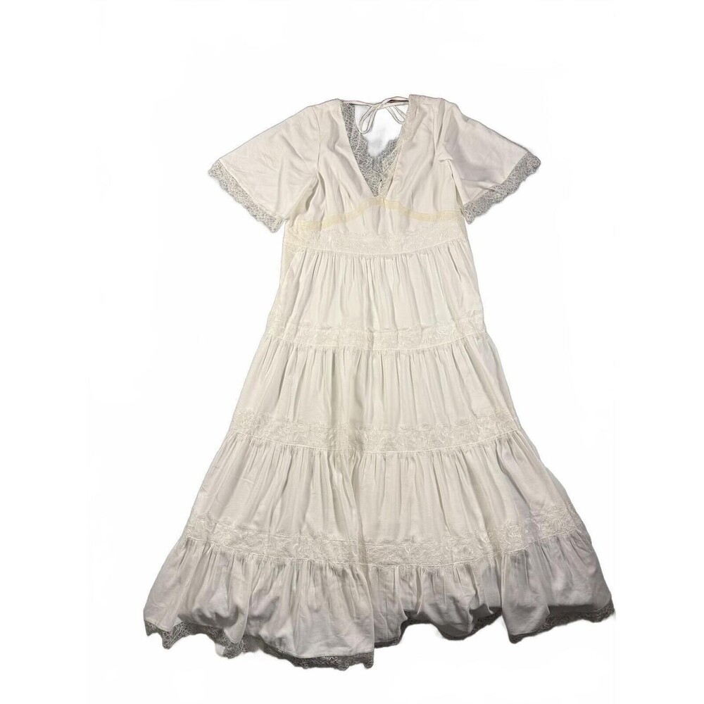 AllSaints Eris Dress Women's 10 Ivory Lace Tiered Midi Boho Romantic - Picture 2 of 6